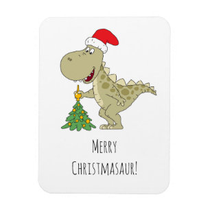 Íman Árvore Feliz de Natal Dinossauro Santa Hat