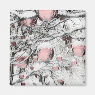 Íman Árvore Neve com desenho de ornamentos cor-de-rosa