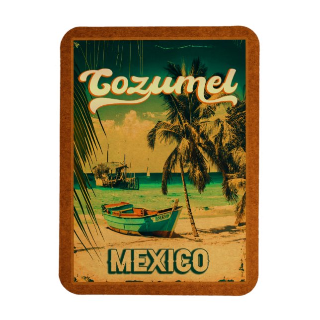 Íman Árvore Palm Cozumel Retro 80s Placa Mexicana (Vertical)