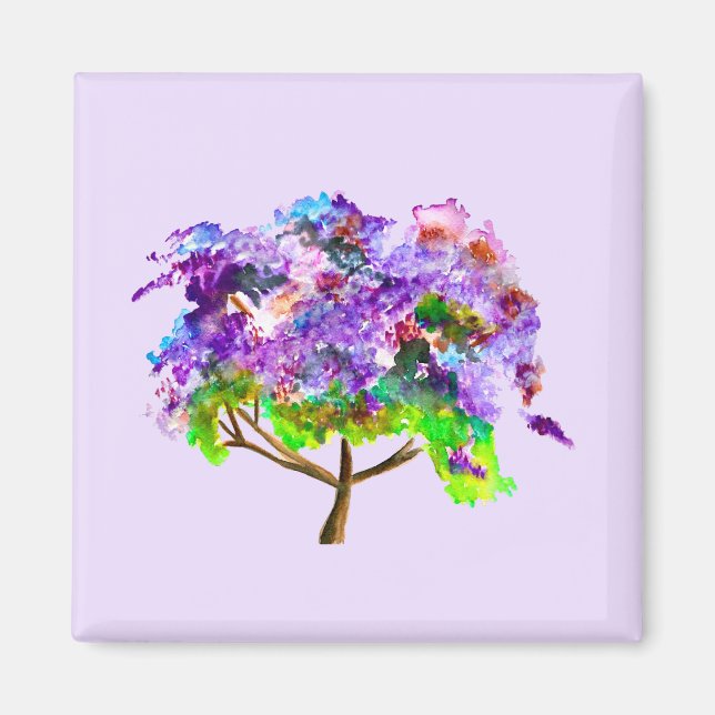 Íman Árvore roxa Jacaranda de aquarela fina (Frente)