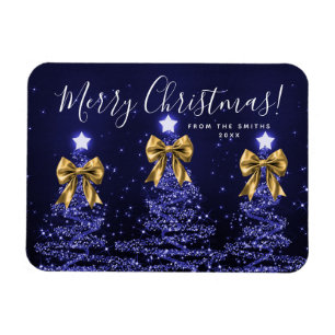 Íman Árvores de Natal azuis elegantes de Natal dourado