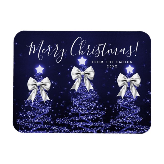 Íman Árvores de Natal azuis elegantes de Natal Prata  (Horizontal)
