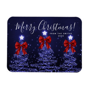 Íman Árvores de Natal azuis elegantes de Natal Vermelho