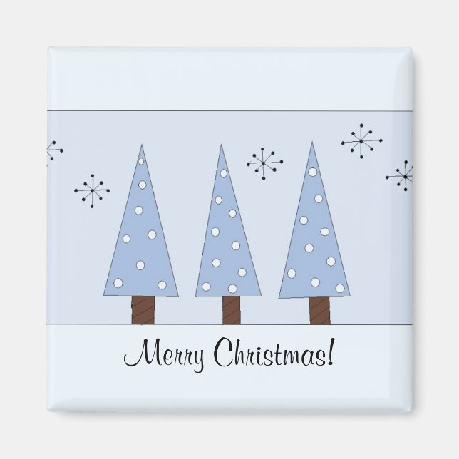 Íman Árvores de Natal Azuis Whimsical (Frente)