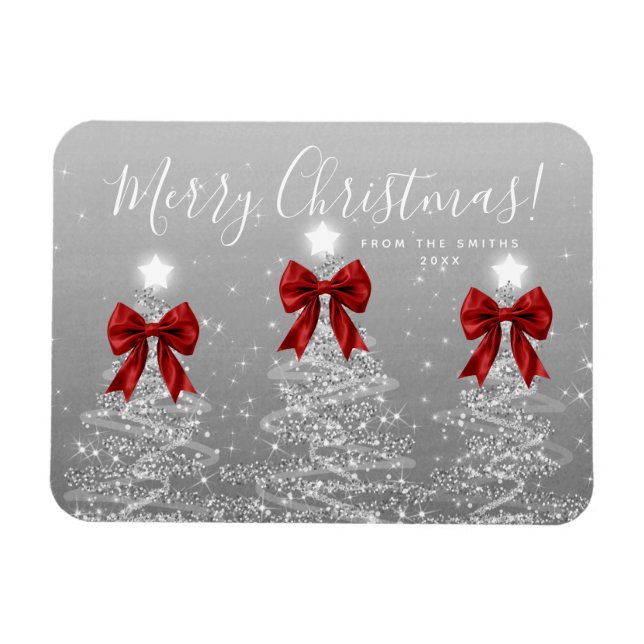 Íman Árvores de Natal Prateadas de Férias Elegantes + A (Horizontal)