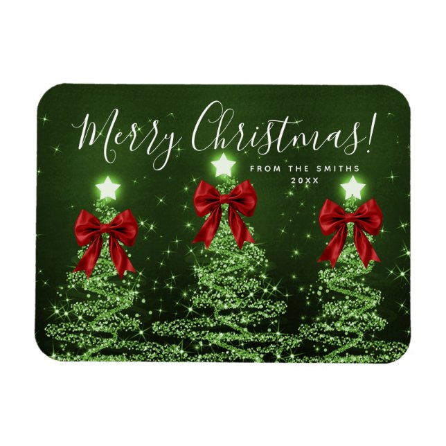 Íman Árvores de Natal Verdes Elegantes Férias Vermelhas (Horizontal)