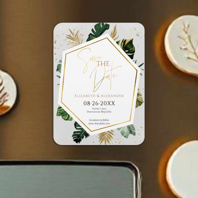 Íman Árvores De Palma Tropicais, Script Dourado, Salve  (Criador carregado)