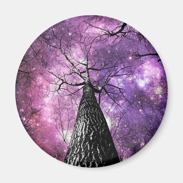 Íman Árvores Invernais Céus de Galáxia Rosa Roxo (Frente)