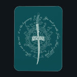 Íman ARWEN™ Elven Sword Quote<br><div class="desc">Honor the strength and grace of Arwen™ with this striking Lord of the Rings™ design inspired by the Elves. Centered around an elegant Elven sword framed by intricate, flowing vinework, the artwork beautifully reflects her courage, devotion, and timeless spirit. The circular quote, “This is not the end… it is the...</div>