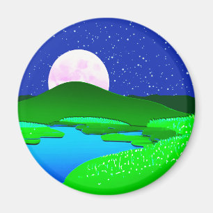 Íman Ascensão De Lua Completa Sobre Colinas Verdes