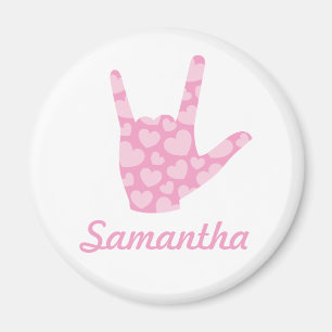 Íman ASL I Love You Pink Heart Sign Language and Name