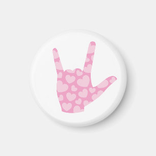 Íman ASL I Love You Pink Heart Sign Language Magnet