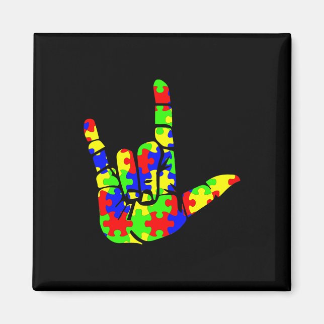 Íman ASL Love Hand Sign Language Quebra-cabeça Autism A (Frente)