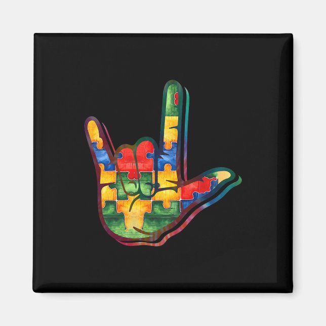 Íman ASL Love Sign Language Autism Awarsm Suporte Pu (Frente)