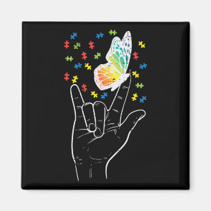 Íman Asl Love Sinal Butterfly Quebra-cabeça Autism Awar