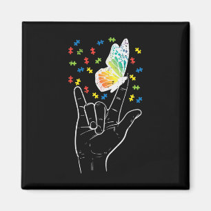 Íman Asl Love Sinal Butterfly Quebra-cabeça Autism Awar