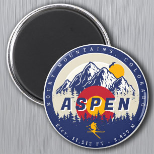 Íman Aspen Colorado Flag Ski Mountain Sunset Souvenirs
