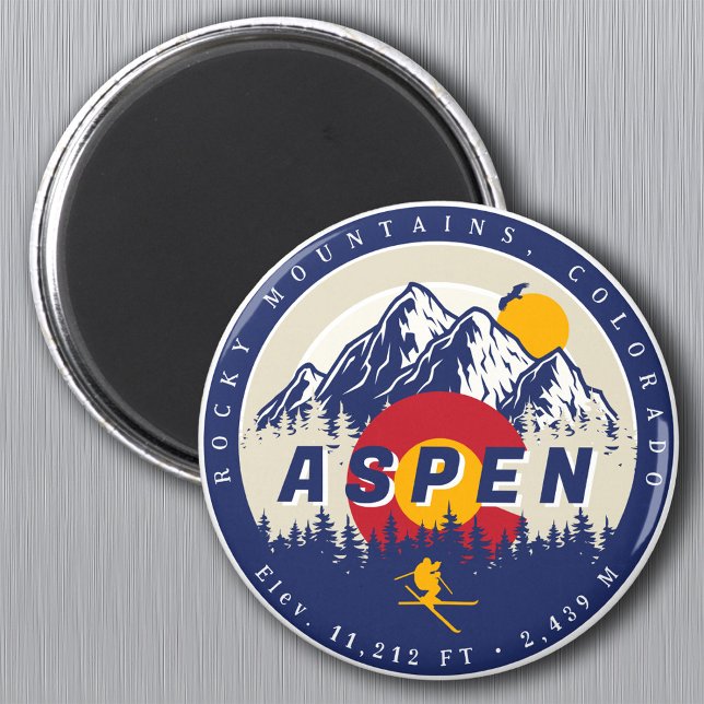 Íman Aspen Colorado Flag Ski Mountain Sunset Souvenirs (Criador carregado)