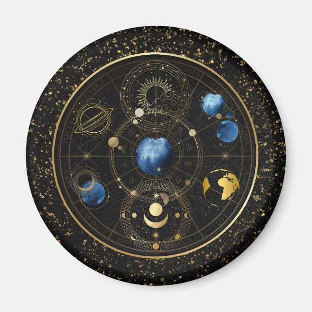 Íman Astrologia Celestial Dourada do Veludo Negro (Frente)