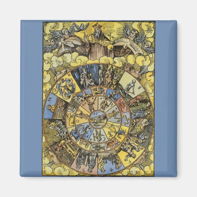 Íman Astrologia Vintage, Renascença Roda Zodiaca, 1555 (Frente)