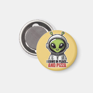 Íman Astronauta Alien Fofo "Venho em Paz e Pizza"