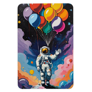 Íman Astronauta com balões coloridos no espaço