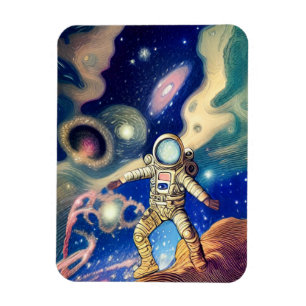 Íman Astronauta de Galáxia Espacial Ilustração Magneta