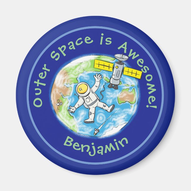 Íman Astronauta divertida com o desenho de satélite sob (Frente)