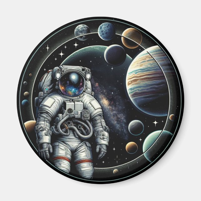 Íman Astronauta e Planetas Vintage (Frente)