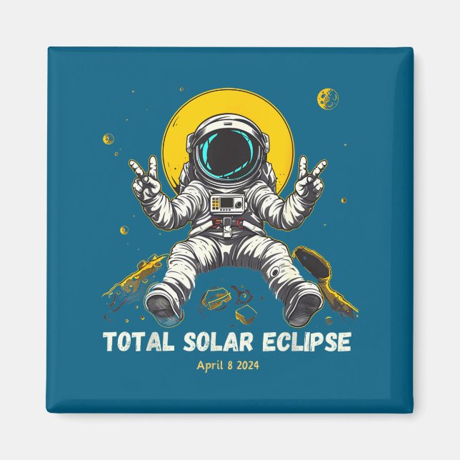 Íman Astronauta Eclipse Solar 2024 Totalidade 8 de Abri (Frente)