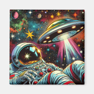 Íman Astronauta Flutuando no Espaço com Arte OVNI Ai