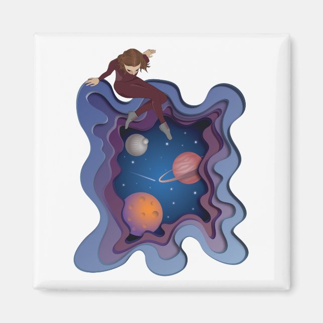 Íman Astronauta Girl Space Gazing (Frente)