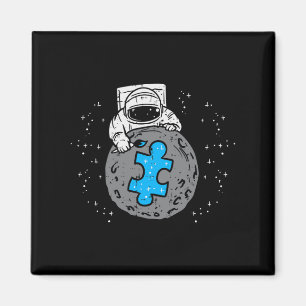 Íman Astronauta Lua Azul Quebra-cabeça Piece Autismo Co
