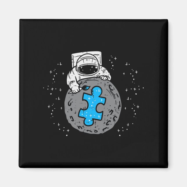 Íman Astronauta Lua Azul Quebra-cabeça Piece Autismo Co (Frente)