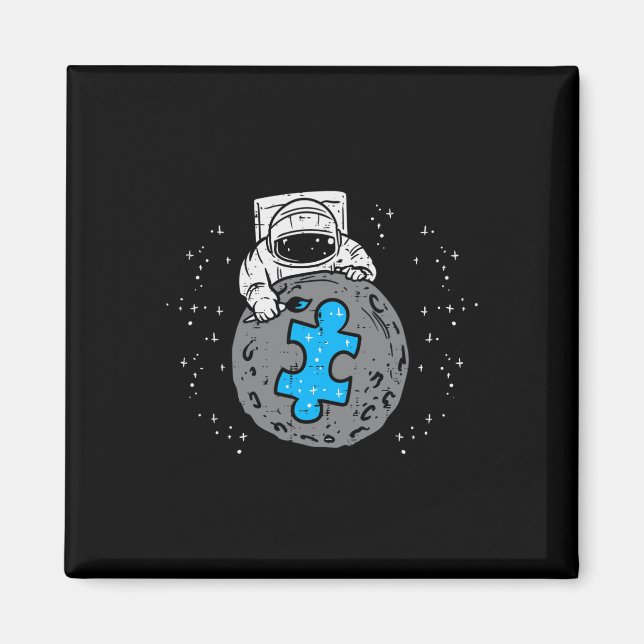 Íman Astronauta Lua Azul Quebra-cabeça Piece Autismo Co (Frente)
