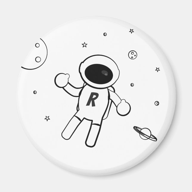 Íman Astronauta No Espaço - Arte Esboçada em Preto e Br (Frente)