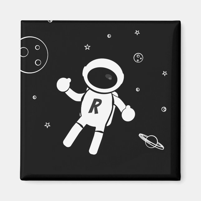 Íman Astronauta no Espaço - Arte Escrita em Preto e Bra (Frente)