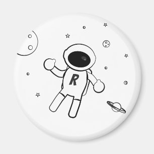 Íman Astronauta no Espaço - Arte Escrita em Preto e Bra