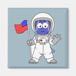 Íman Astronauta Parasaurolophus Segurando Bandeira Amer