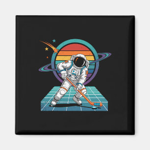 Íman Astronauta Retro Jogando Hóquei Espaço Cósmico Uni