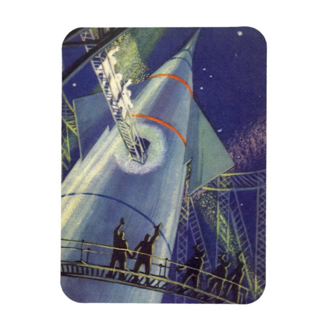 Íman Astronautas da Ficção Científica Vintage no Navio  (Vertical)