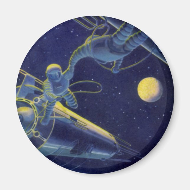 Íman Astronautas de Ficção Científica Vintage no Espaço (Frente)