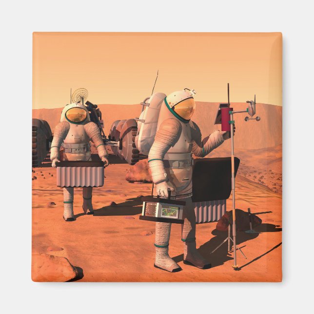 Íman Astronautas Montando Equipamento Meteorológico Em  (Frente)