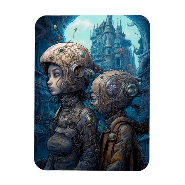 Íman Astronautas Raparigas Surreal Ficção Científica (Vertical)