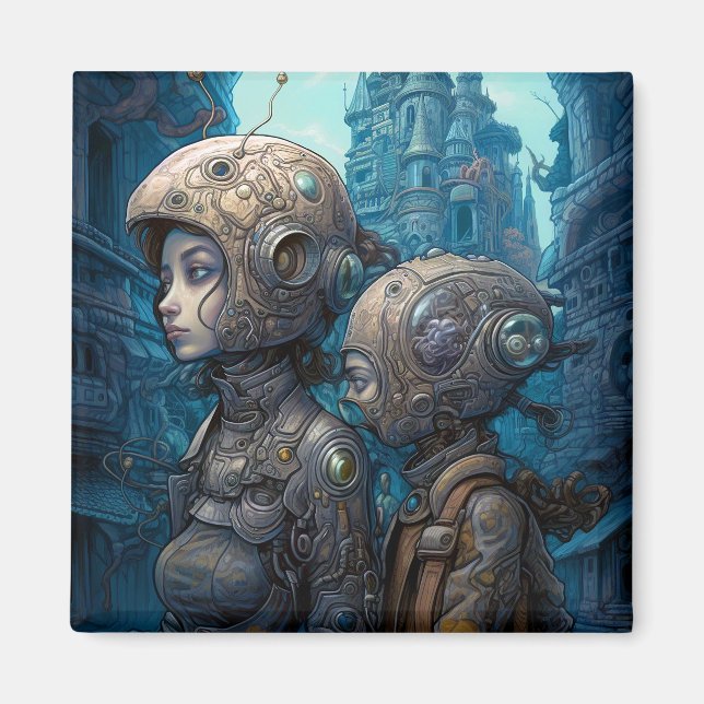 Íman Astronautas Raparigas Surreal Ficção Científica (Frente)