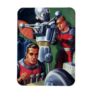 Íman Astronautas Vintage Science Fiction consertando um
