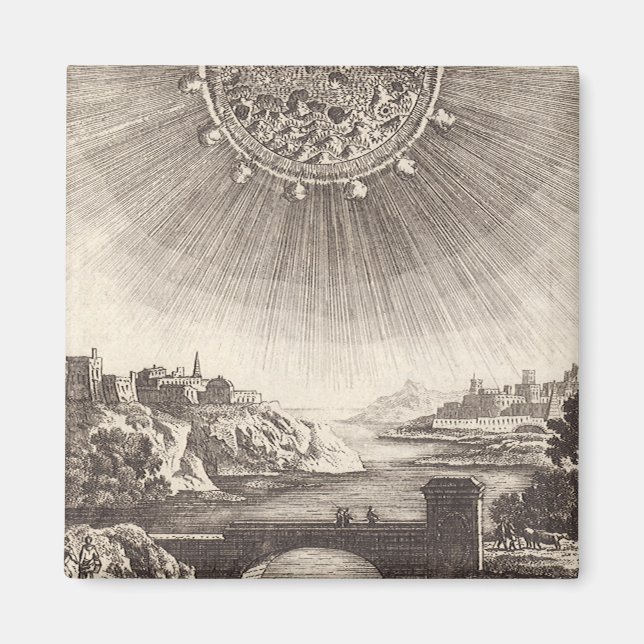 Íman Astronomia Antiga Céu com Sol por Allain Mallet (Frente)