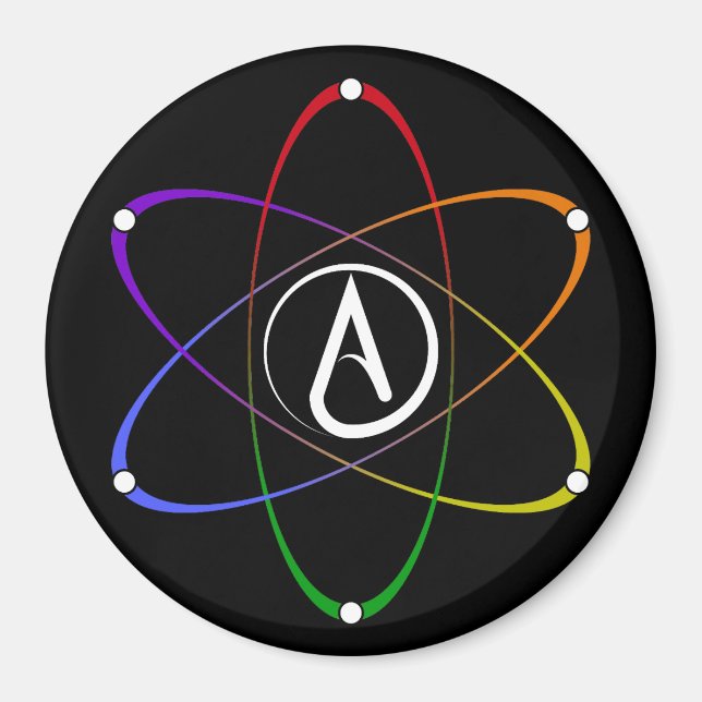 Íman Atheist Atom Symbol Rainbow White (Frente)