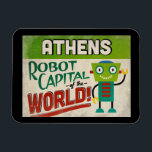 Íman Athens Georgia Robot - Funny Vintage<br><div class="desc">Um charmoso imã de viagens vintage Atenas Geórgia apresentando um robô engraçado e amigável,  junto com um texto divertido no estilo retrô que diz,  "Veja você em Atenas"</div>