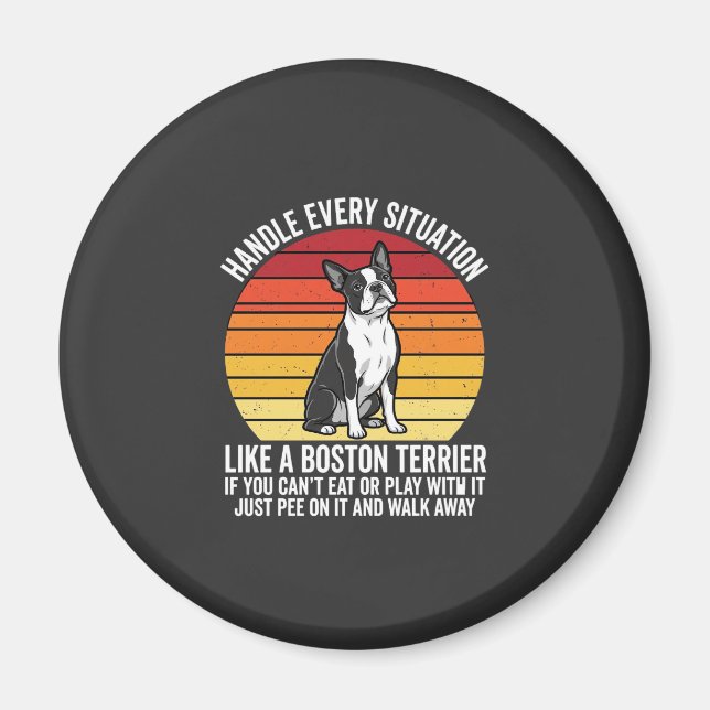 Íman Atitude de Cachorro Retro Engraçado Boston Terrier (Frente)